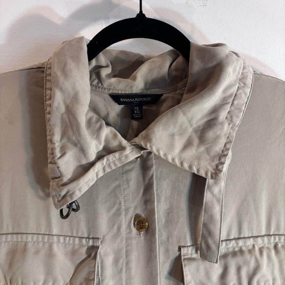 BANANA REPUBLIC Sz XL 100% Lyocell Jumpsuit Drawstring Patch Pockets High Neck - Picture 6 of 12